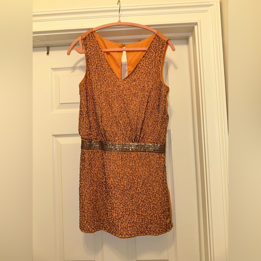 bebe Orange and Gold Mini Dress